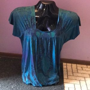Blue green paisley print blouse size xl